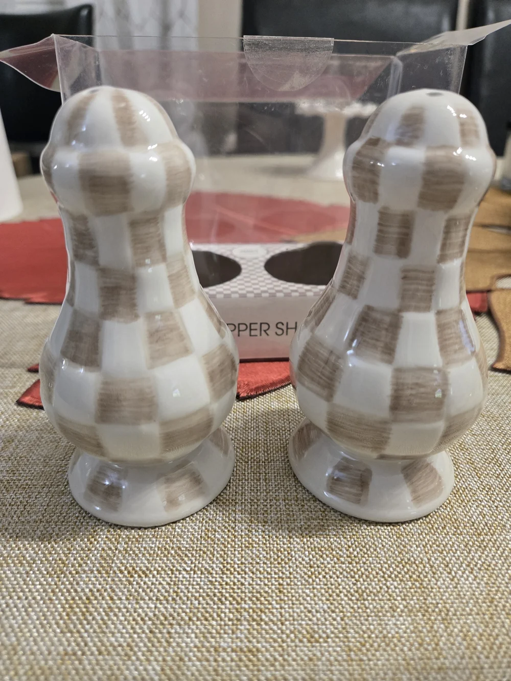 MIRKT Beige Check Ceramic Salt & Pepper Shaker Set